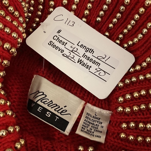 Vintage 80’s red Marmie West sweater. D113 Ramie/cotton Has not been laundered. - Picture 6 of 6